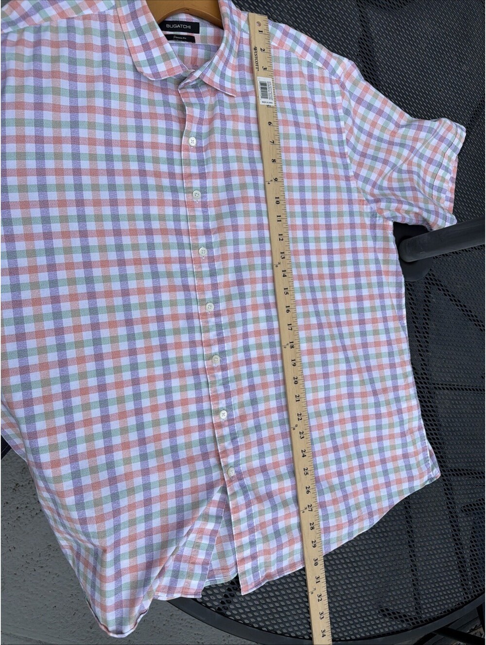 Bugatchi Shirt Mens XXL Classic Fit Short Sleeve Button Down Coral Plaid - Picture 7 of 9